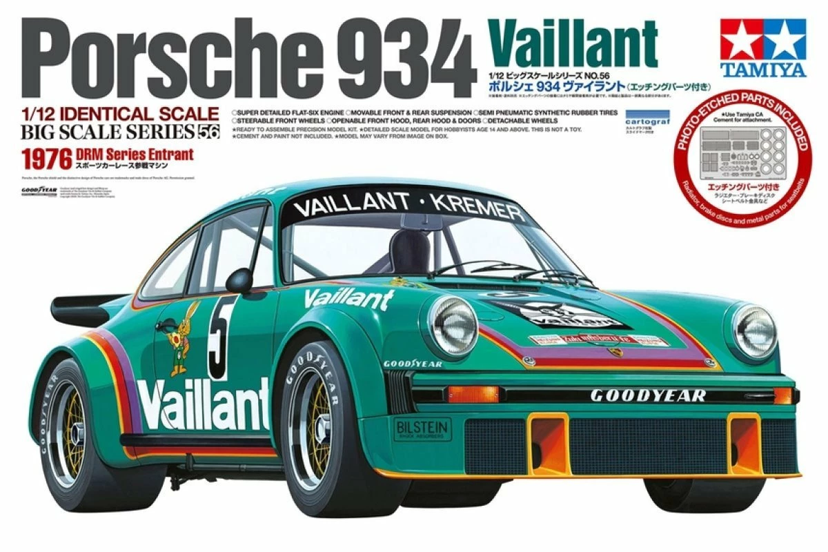 12056 | Tamiya 1/12 Porsche 934 Valiant Plastic Model Kit W/ Photo Etched Parts