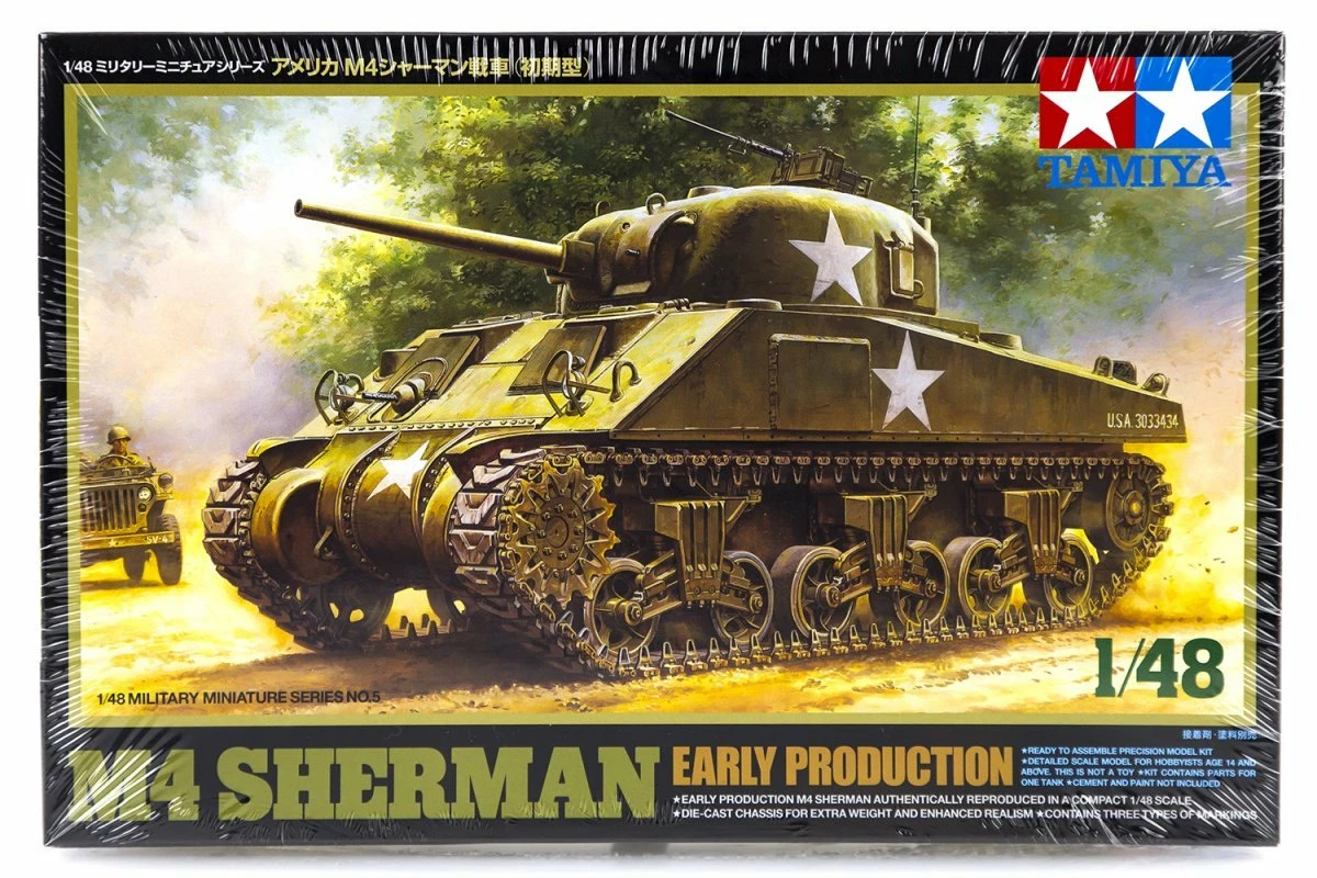 32505 | Tamiya 1/48 U.S. M4 Sherman Tank Scaled Plastic Model Kit