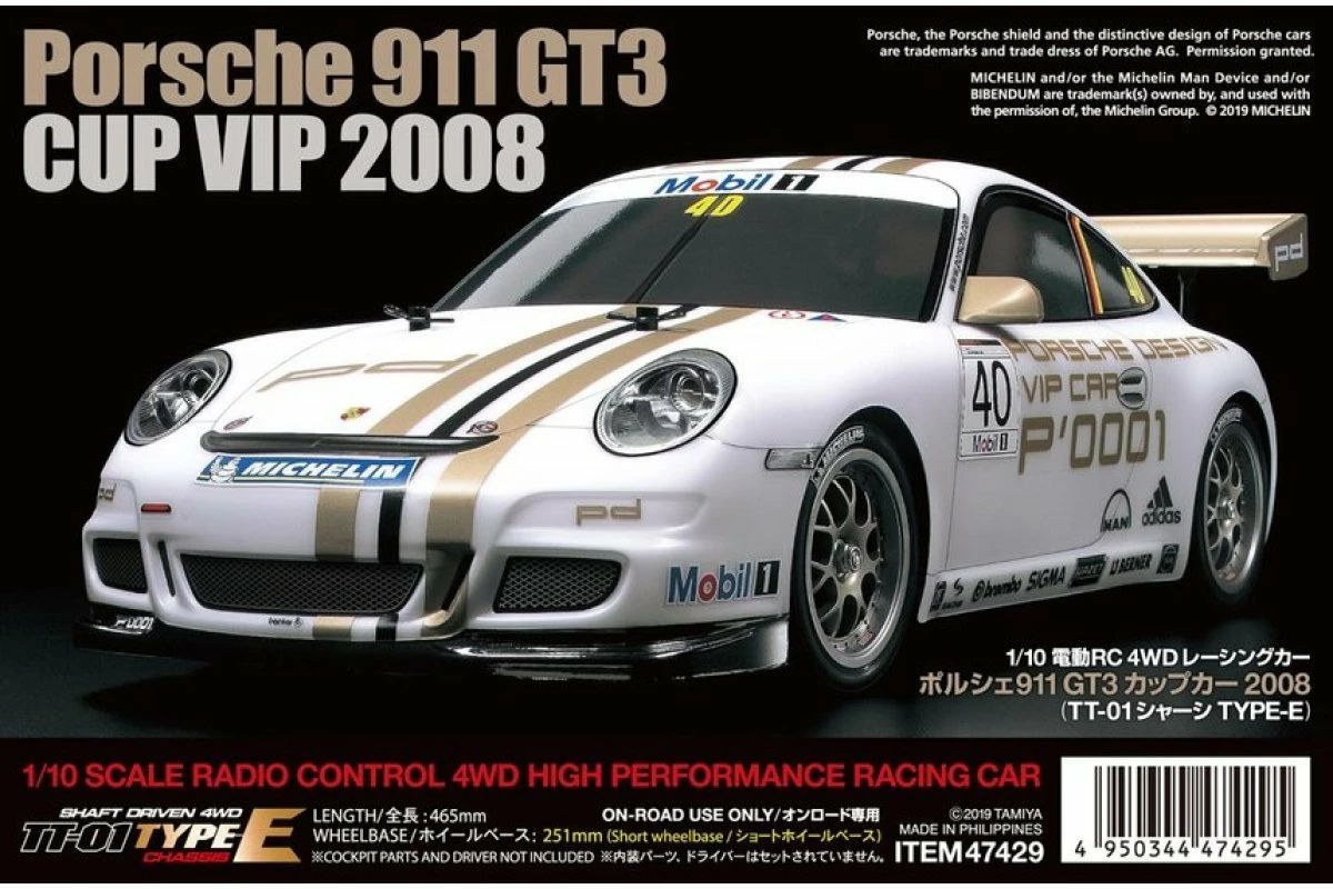 47429 | Tamiya 1/10 TT-01E Porsche 911 GT3 Cup 08 Electric On Road RC Car Kit - Image 10