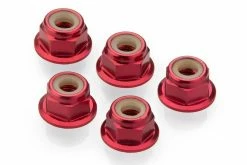 53160 | Tamiya 4mm Red Aluminium Flanged Nyloc Nuts 5Pcs
