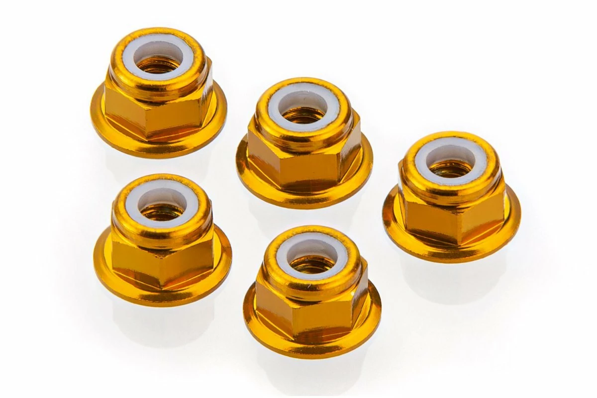 53161 | Tamiya 4mm Gold Aluminium Flanged Nyloc Nuts 5Pcs