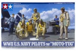 61107 | Tamiya 1/48 U.S. WWII Navy Pilot Set W/ Moto-Tug Scaled Plastic Model Kit